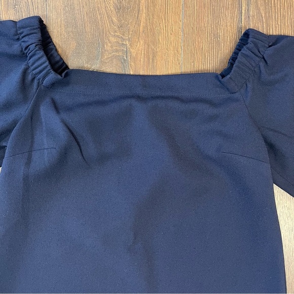 Banana republic navy scalloped off the shoulder dress SZ 4 - Picture 2 of 5